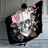 Skull Flower Hooded Blanket for Adults