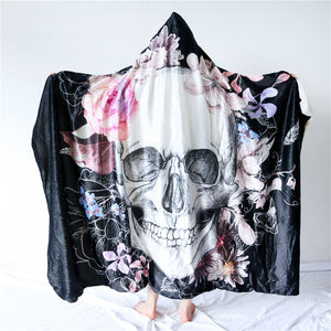 Skull Flower Hooded Blanket for Adults
