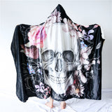 Skull Flower Hooded Blanket for Adults