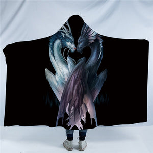 Dragons Black Hooded Blanket  by JoJoesArt