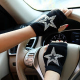 Half Finger Rhinestone Skull Gloves