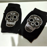 Half Finger Rhinestone Skull Gloves