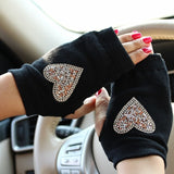 Half Finger Rhinestone Skull Gloves