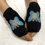 Half Finger Rhinestone Skull Gloves